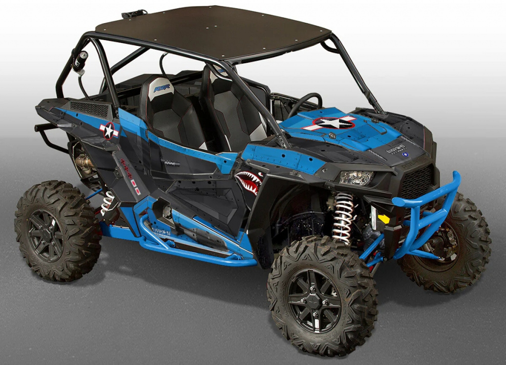 War Machine Hintergrund = Voodoo Blau, Designfarbe = Schwarz für Polaris RZR 1000 XP/Turbo 2 Türer 2013-2018
